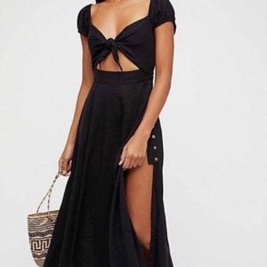 Free People Midi Linen Getaway Dress Sx VS Black